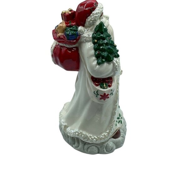 White Ceramic Santa Figure With Christmas Tree plays Music Wind up Green details - Picture 2 of 5
